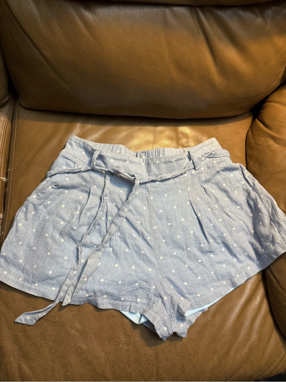 La Hearts Light Blue Polka Dot Skort with Self-Tie Waist